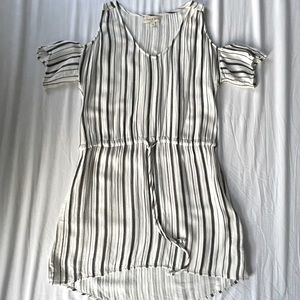 Cloth & Stone white & grey striped dress w cutouts